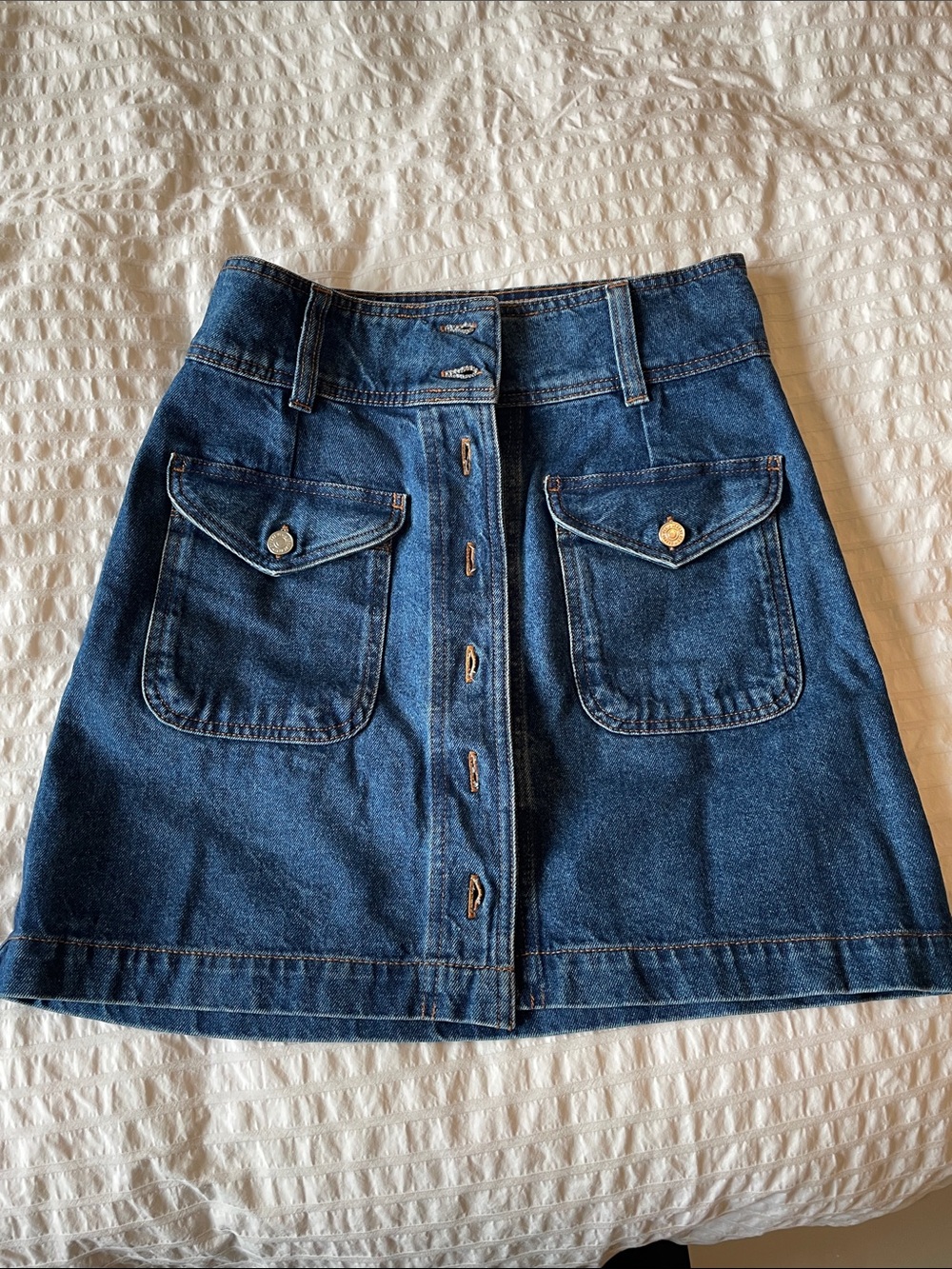 Sezane Bettie Dark Blue Denim Button-Front Mini Skirt